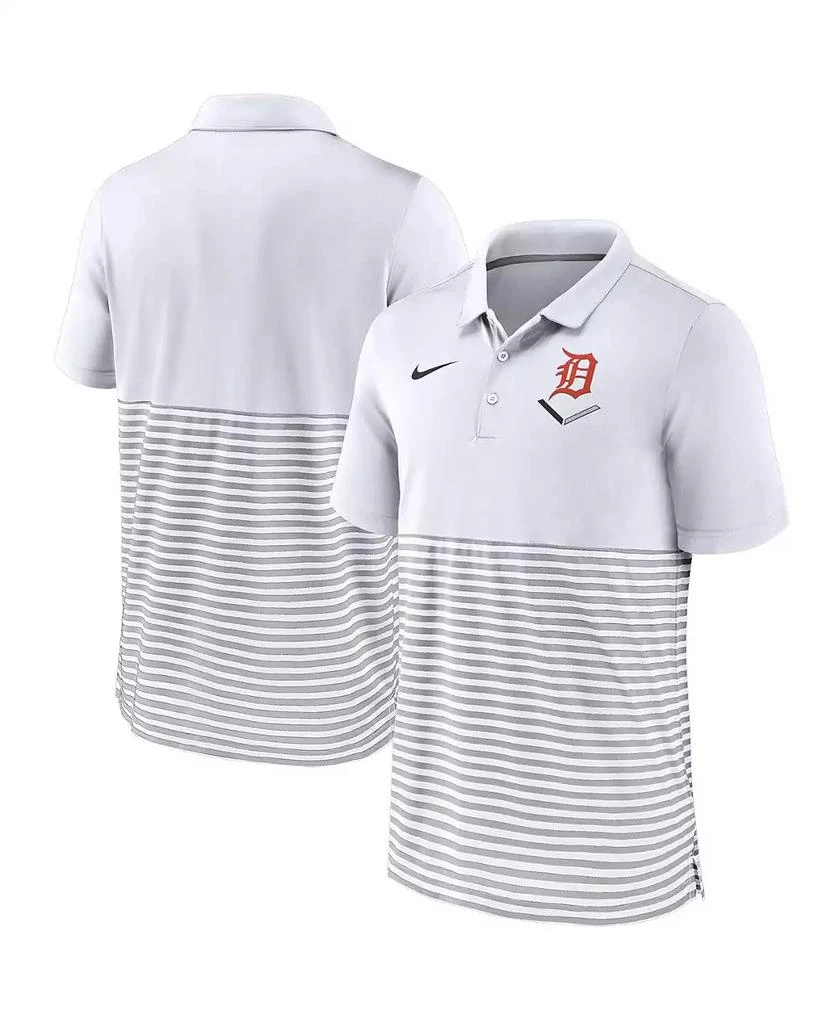 NIKE Men's White/Gray Detroit Tigers Home Plate Striped Polo Shirt 1