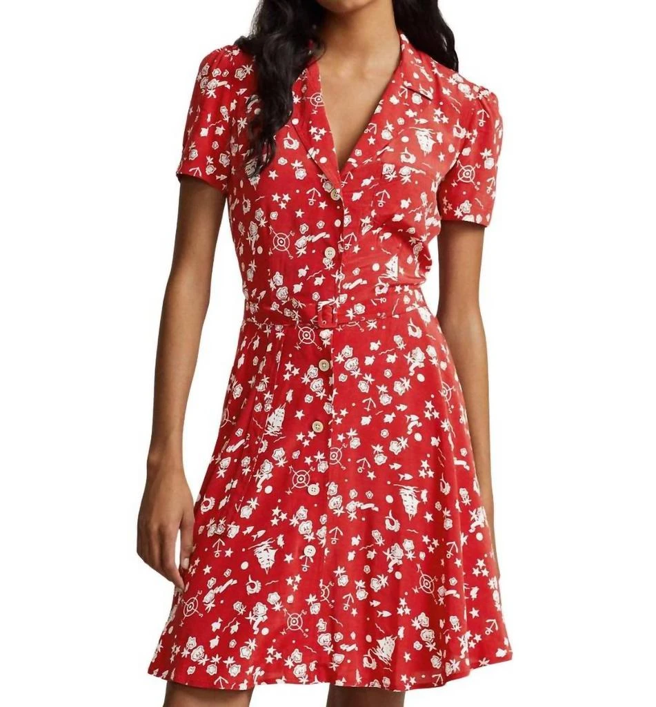 Ralph Lauren Hampton Belted Mini Dress In Red 1