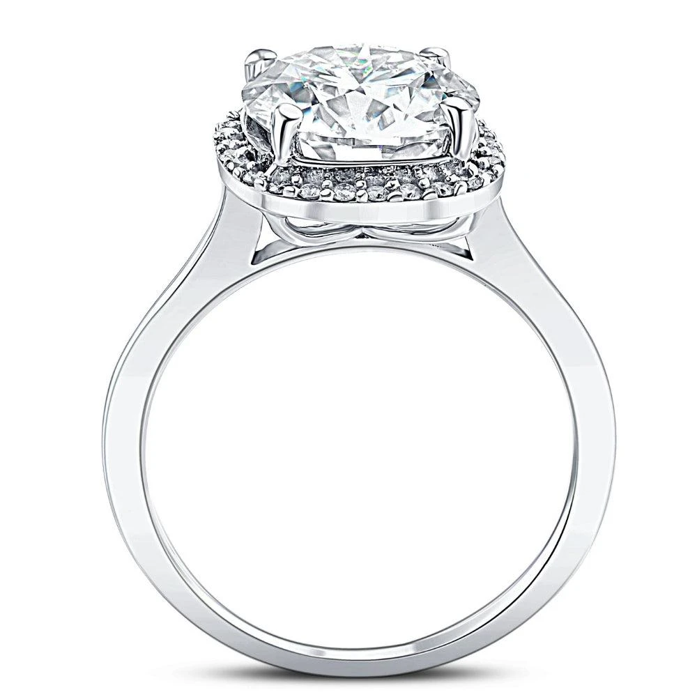Pompeii3 2 1/2 Ct Diamond & Moissanite Cushion Halo Engagement Ring 14k White Gold 3