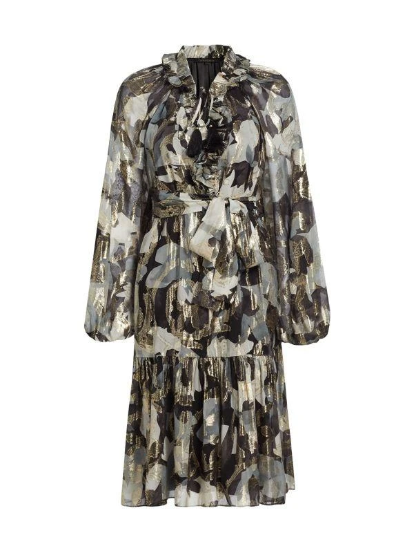 Kobi Halperin Jenson Metallic Floral Knee-Length Dress 7