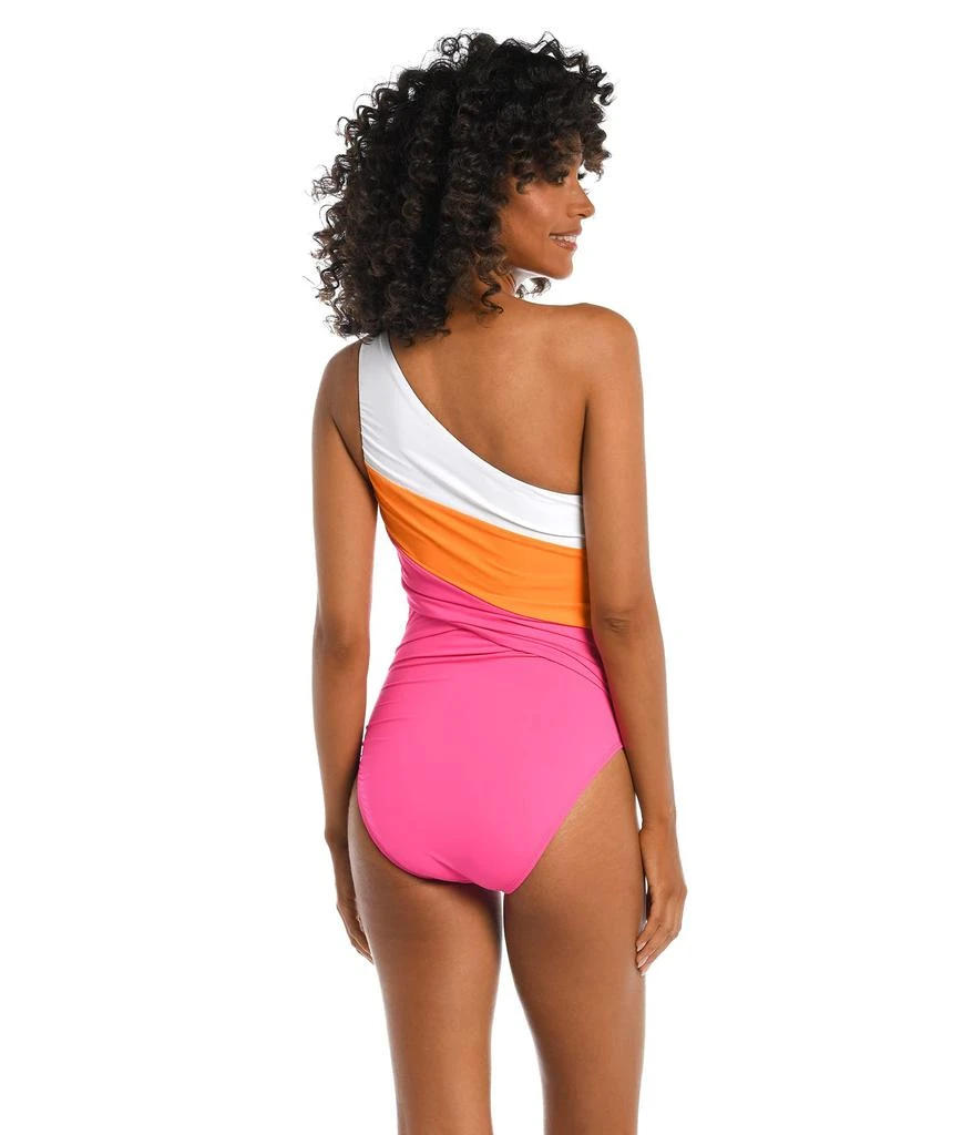 La Blanca Island Goddess Shirred Color-Block One Shoulder Mio 2