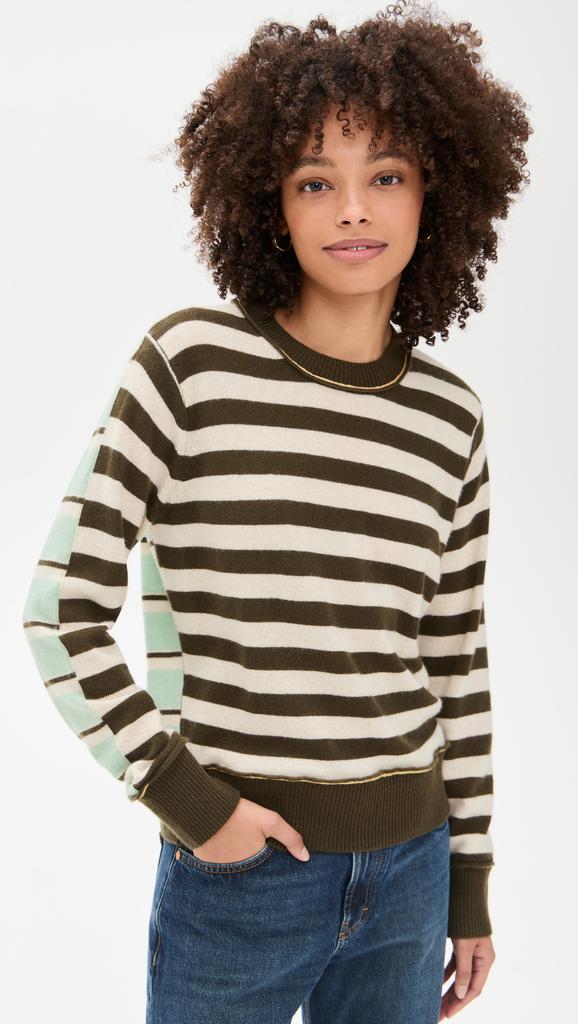 White + Warren Cashmere Mixed Stripe Crew Sweater