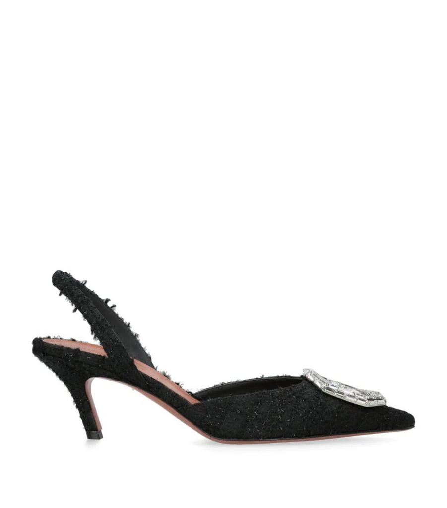 Amina Muaddi Tweed Camelia Slingback Pumps 60 1