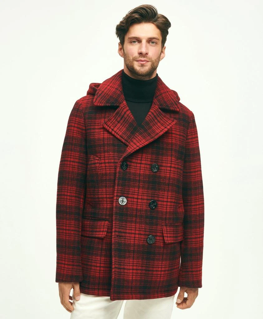Brooks Brothers Wool Hooded Buffalo Check Pea Coat 1