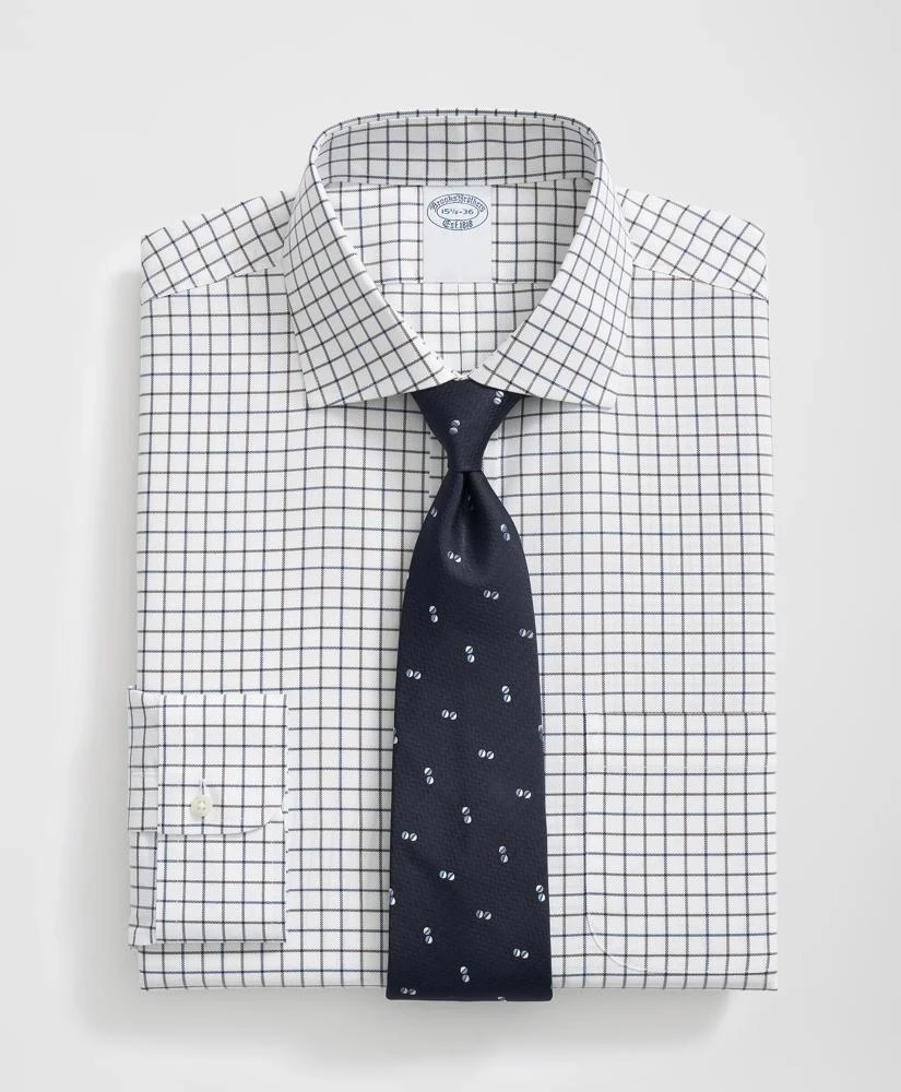 Brooks Brothers Stretch Supima® Cotton Non-Iron English Spread Collar, Alternating Windowpane Dress Shirt 1