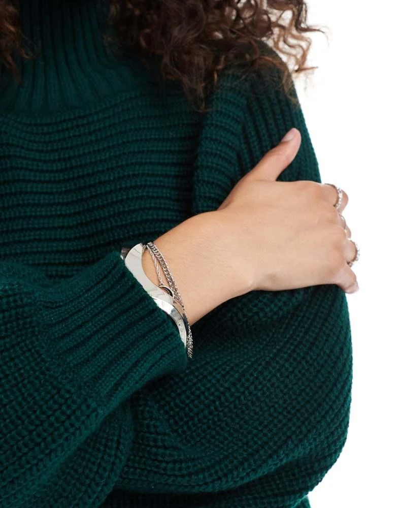 Monki Monki Libby high neck knitted rib jumper in forest green 2