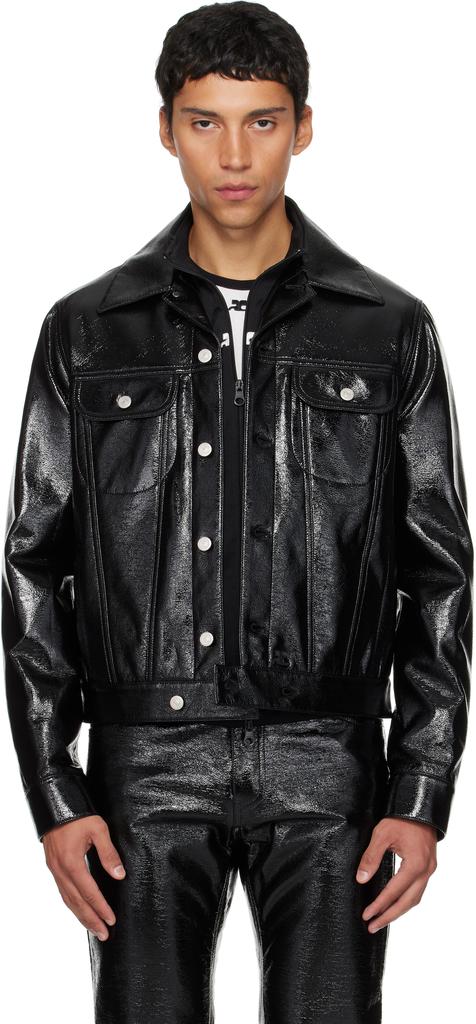 Black Goat Skin Pocket Trucker Leather Jacket – On Sale Now with