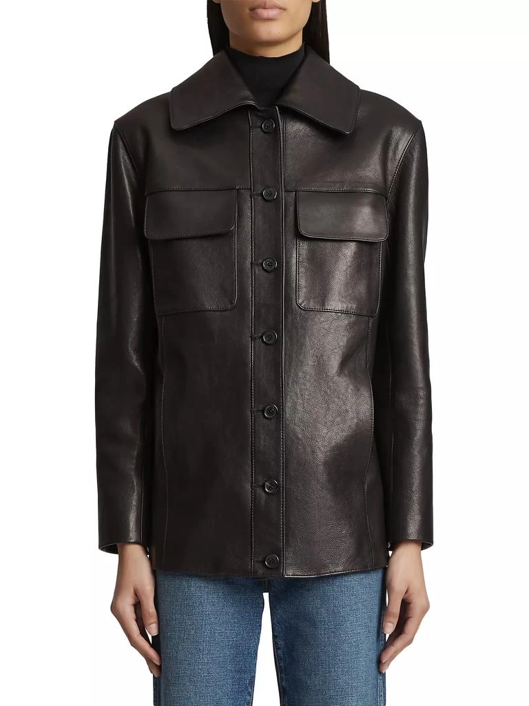 Khaite Iana Leather Button-Front Shirt Jacket 3