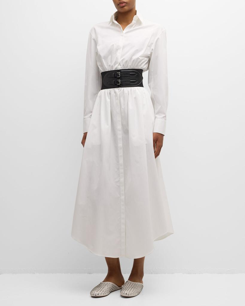 ALAIA Maxi Button-Front Shirtdress with Leather Belt