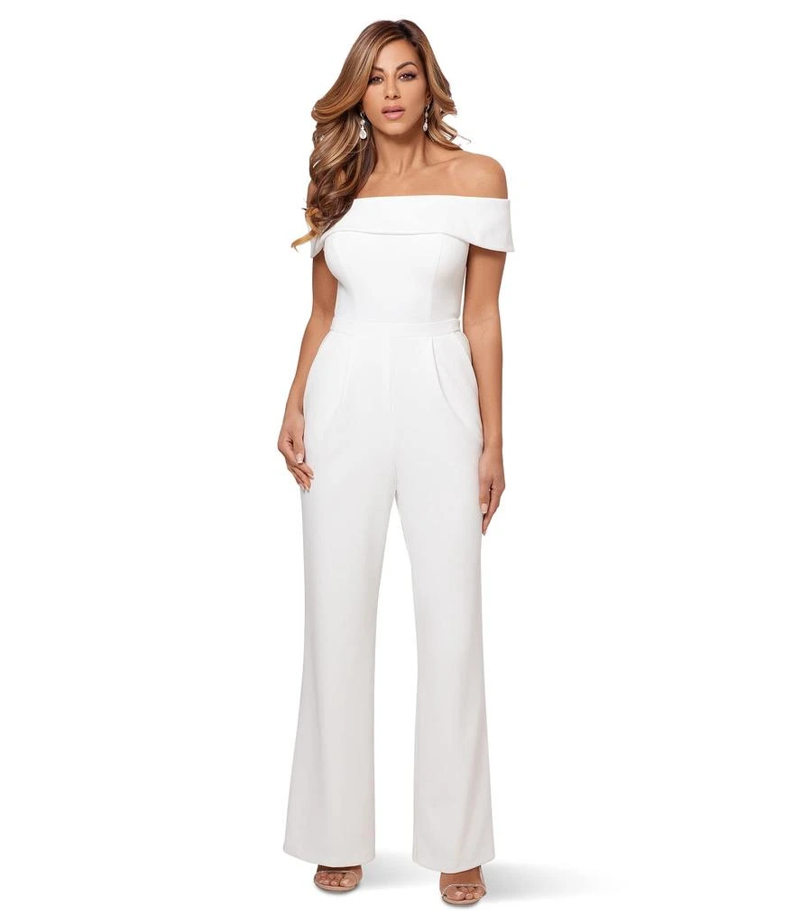 XSCAPE Over-the-Shoulder Scuba Crepe Jumpsuit 1