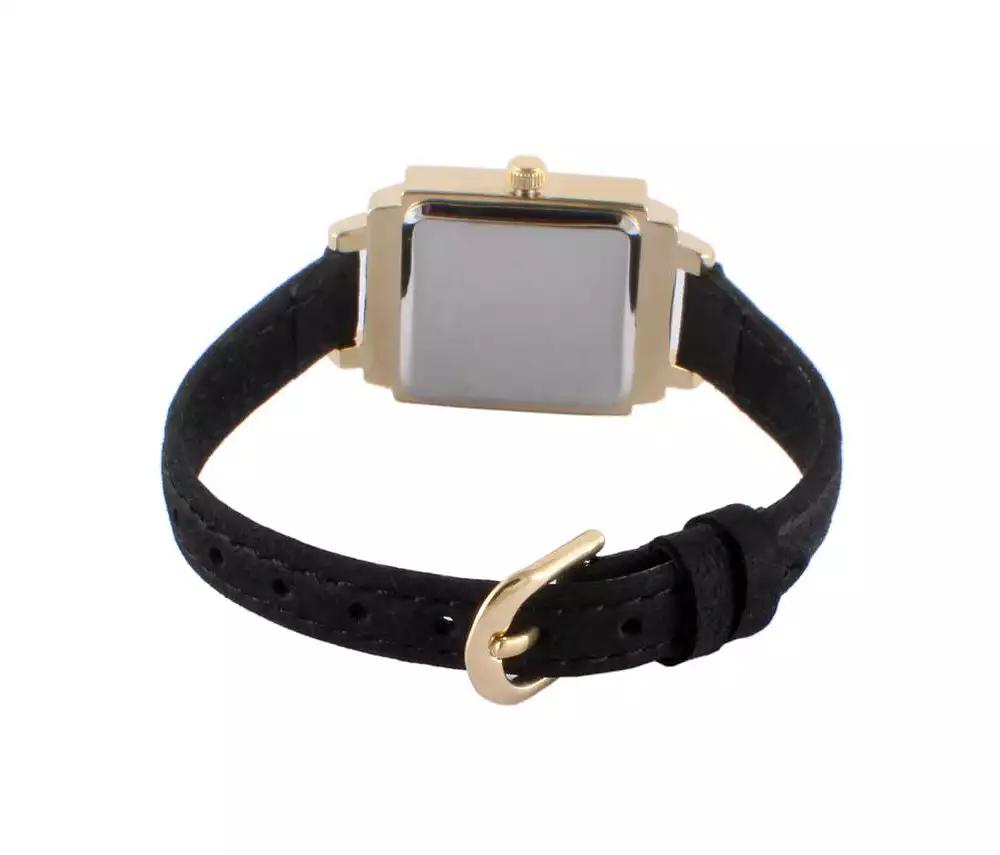 Peugeot Women's 22mm Gold Crystal Watch With Black Dial & Tan Strap