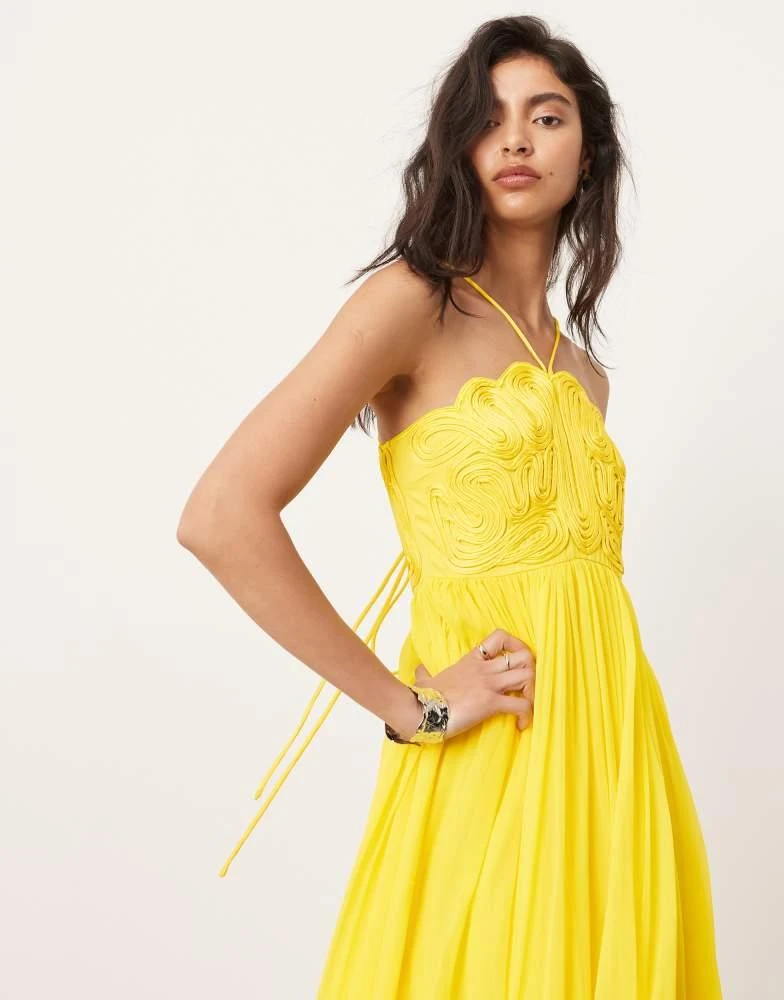 ASOS ASOS EDITION embroidered satin cornelli maxi dress with chiffon skirt in yellow 2