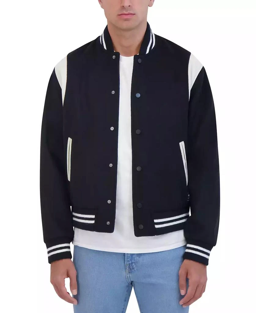 Hudson Men's Varsity Jacket with Faux Leather Trim 1