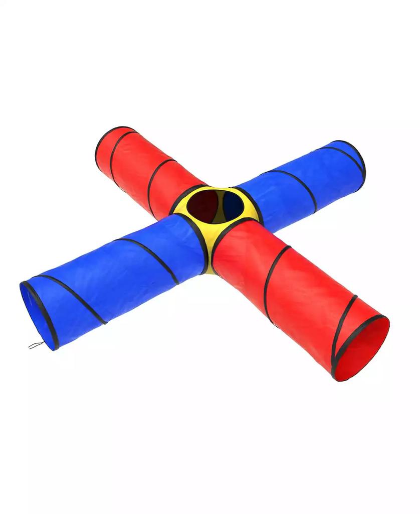 Trademark Global Hey Play Kids Play Tunnel - 4-Way Pop Up Crawl Through Tent, Indoor-Outdoor Fun For Kids And Toddlers, Foldable Portable Playhouse