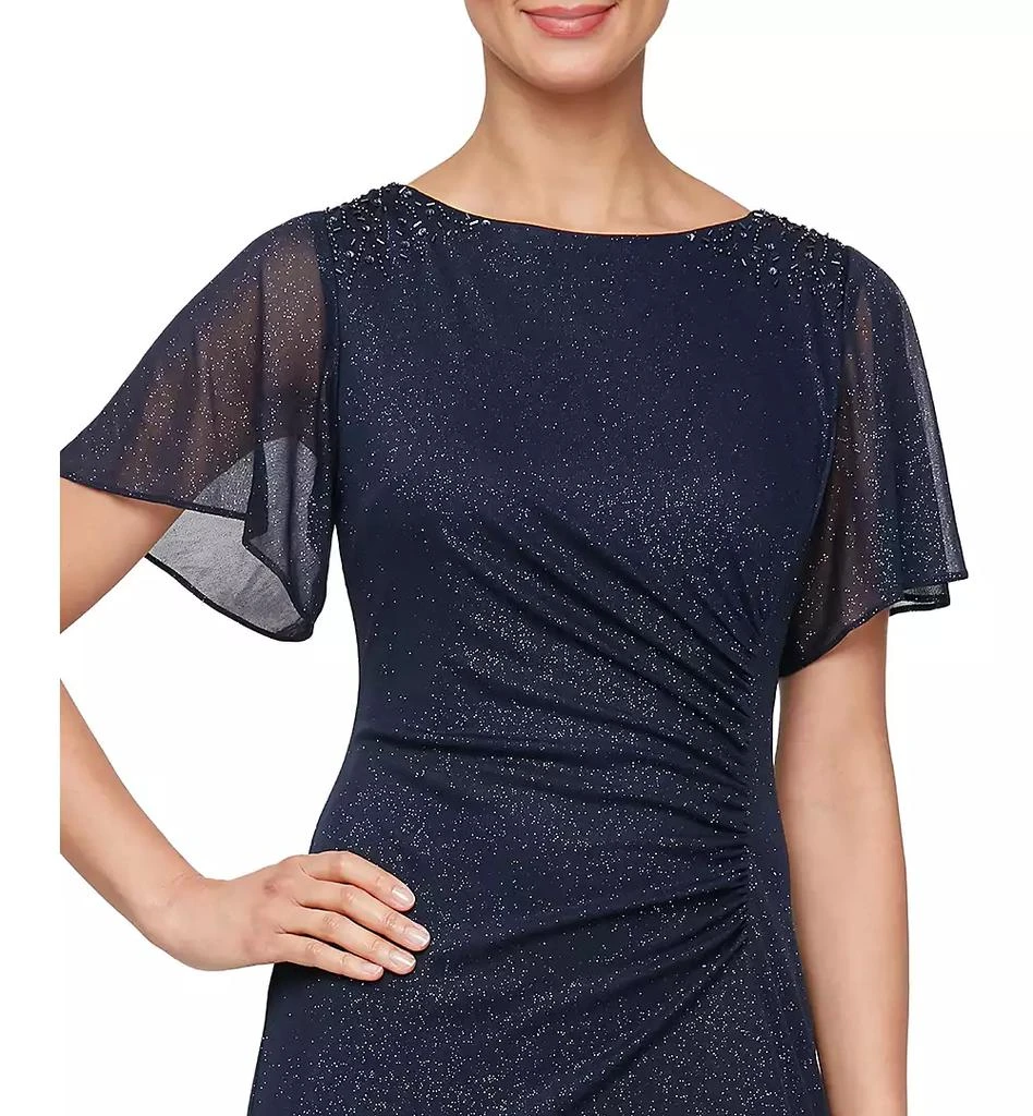 SL Fashions Petite Flutter-Sleeve Embellished Glitter Gown 2