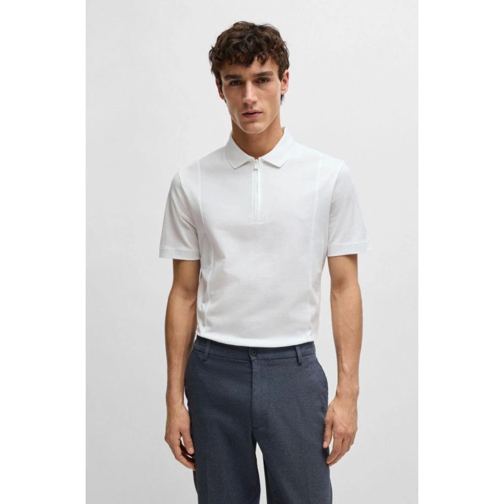 Hugo Boss Zip-neck polo shirt in stretch cotton 3