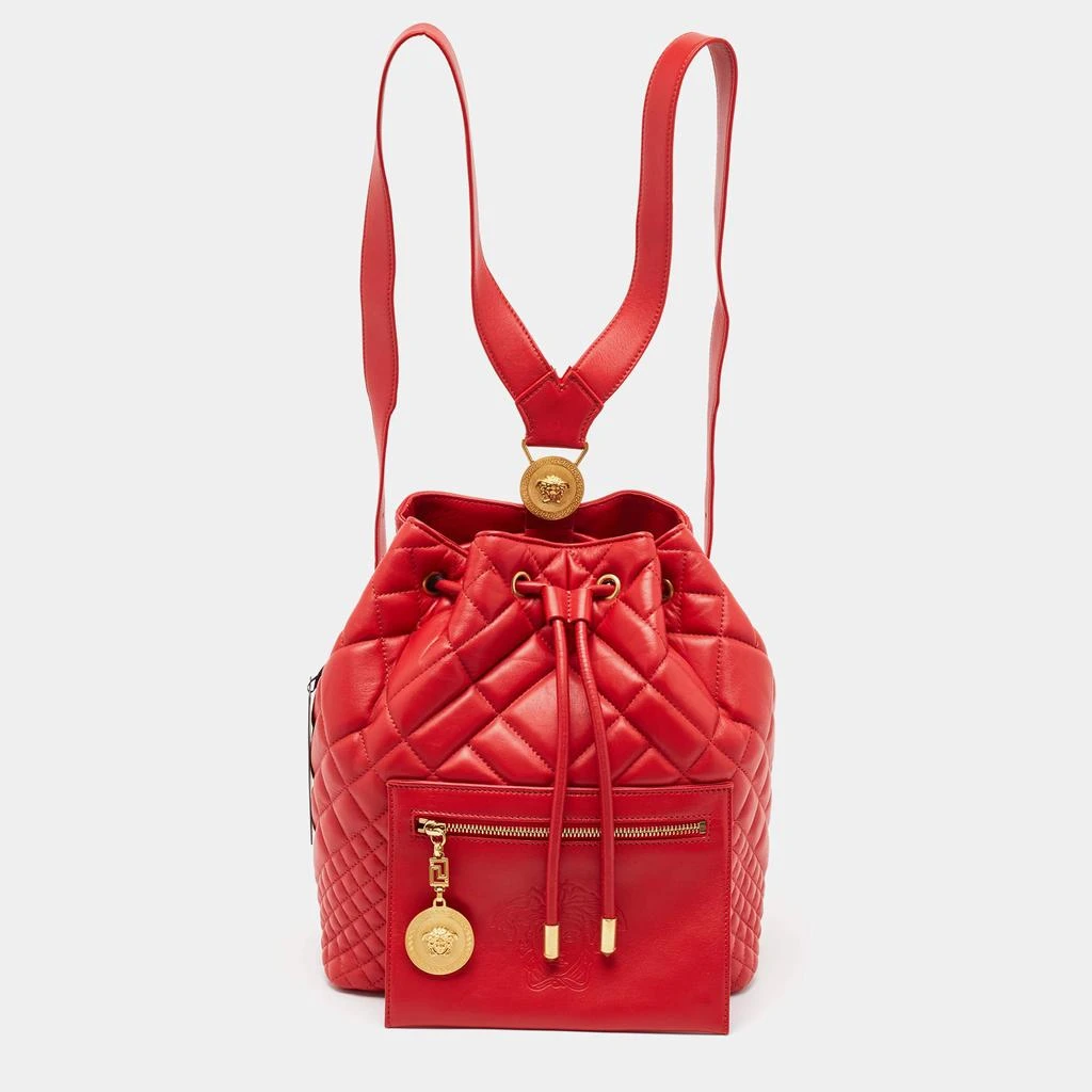 Versace Versace Red Quilted Leather Medusa Tribute Drawstring Backpack 1