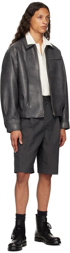 LE17SEPTEMBRE Gray Spread Collar Faux-Leather Jacket 4