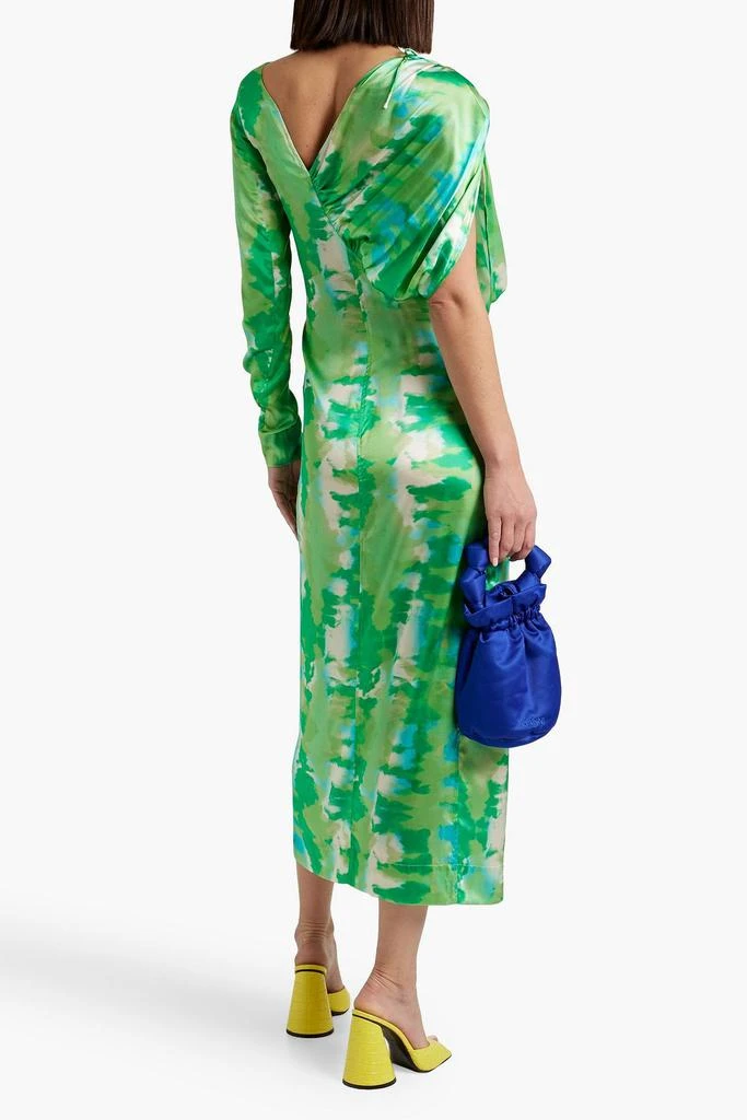 Ganni Asymmetric tie-dyed stretch-silk satin midi dress 3