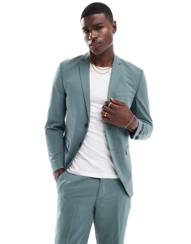 Jack & Jones Jack & Jones slim fit suit jacket in sage green 1