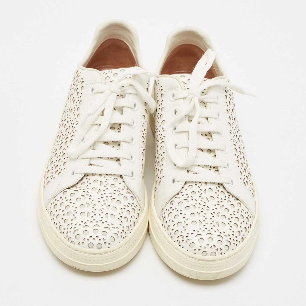 Alaia Alaia White Laser Cut Leather Low Top Sneakers Size 37 3