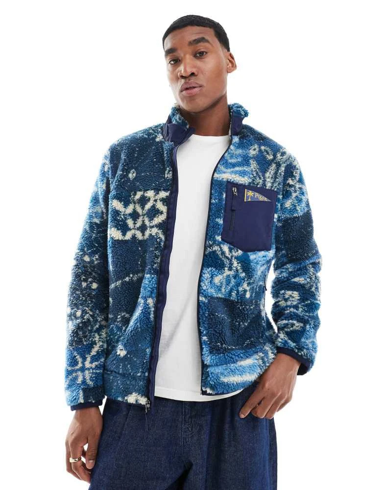 Ralph Lauren Polo Ralph Lauren indigo shibori print borg half zip sweatshirt in dark blue 1