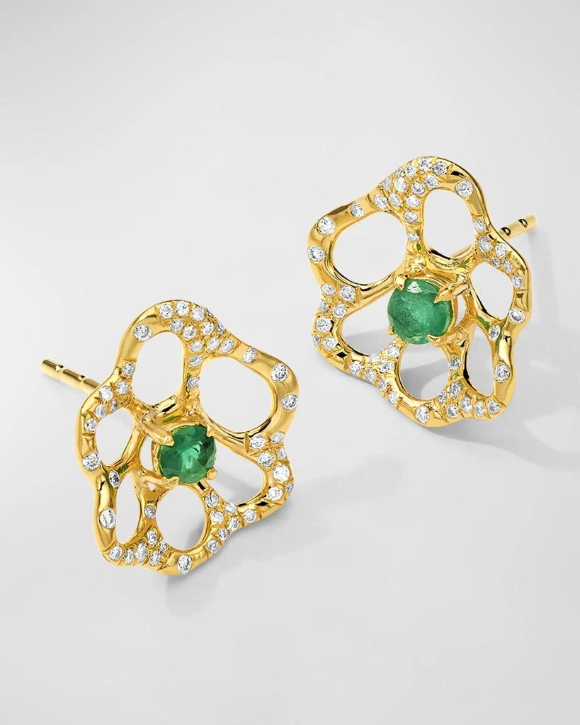 Ippolita 18K Stardust Drizzle Small Flower Stud Earrings with Green Emerald and Diamonds 2
