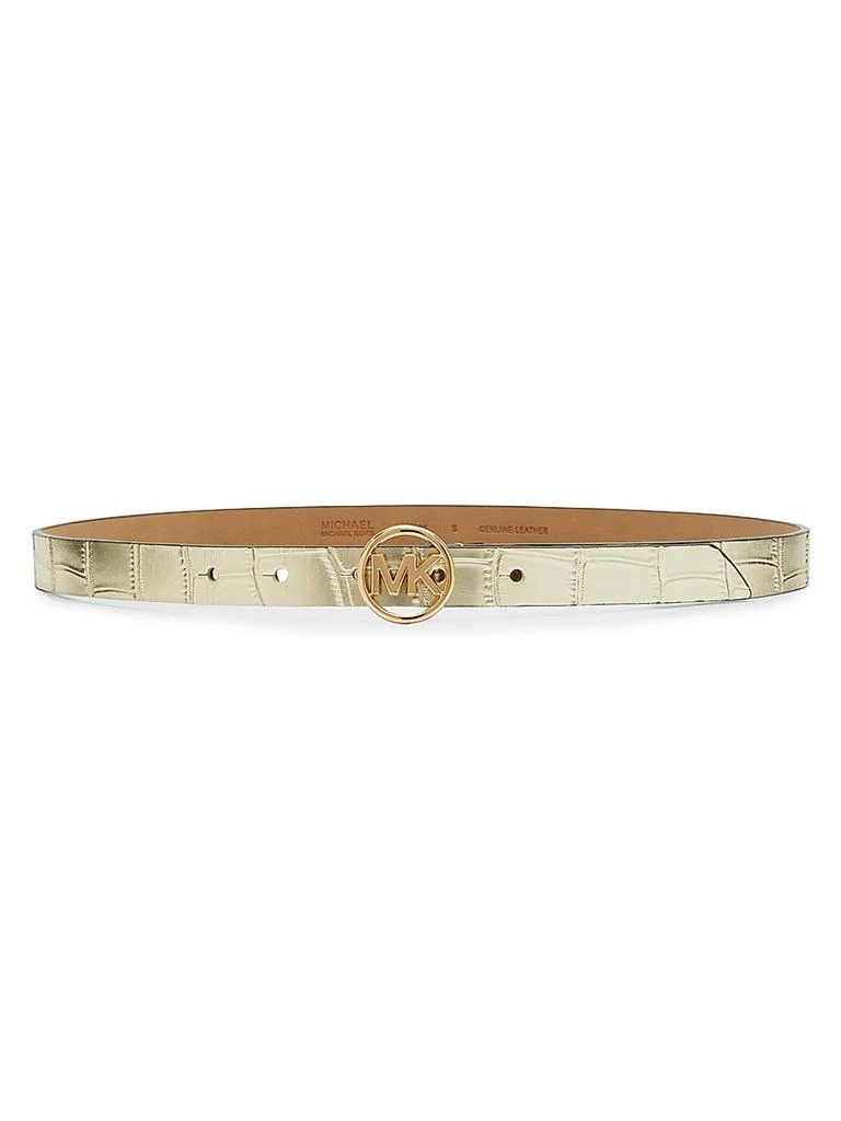 Michael Kors MK Logo Belt Metallic Croc-Embossed Belt 1