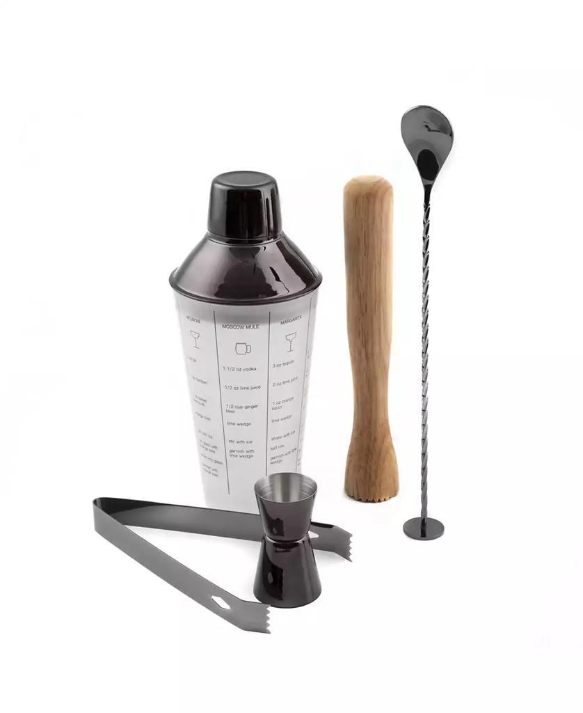 Cambridge Silversmiths Recipe Shaker and Tools Mixology Set, 5 Pieces