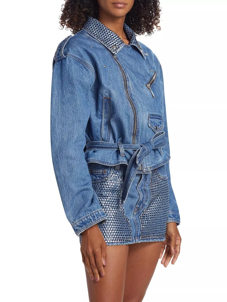 Area Crystal Embellished Denim Moto Jacket 4