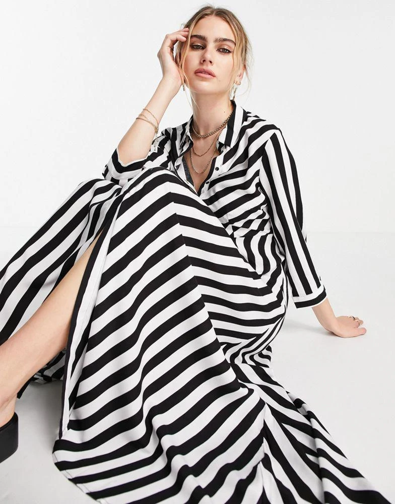 Y.A.S. YAS maxi shirt dress in bold stripe - BLACK 1