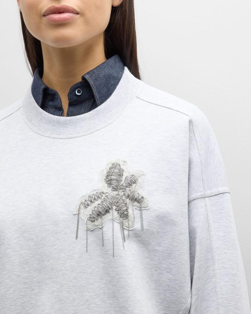 Brunello Cucinelli Monili Floral Crest Cotton Felpa Crewneck