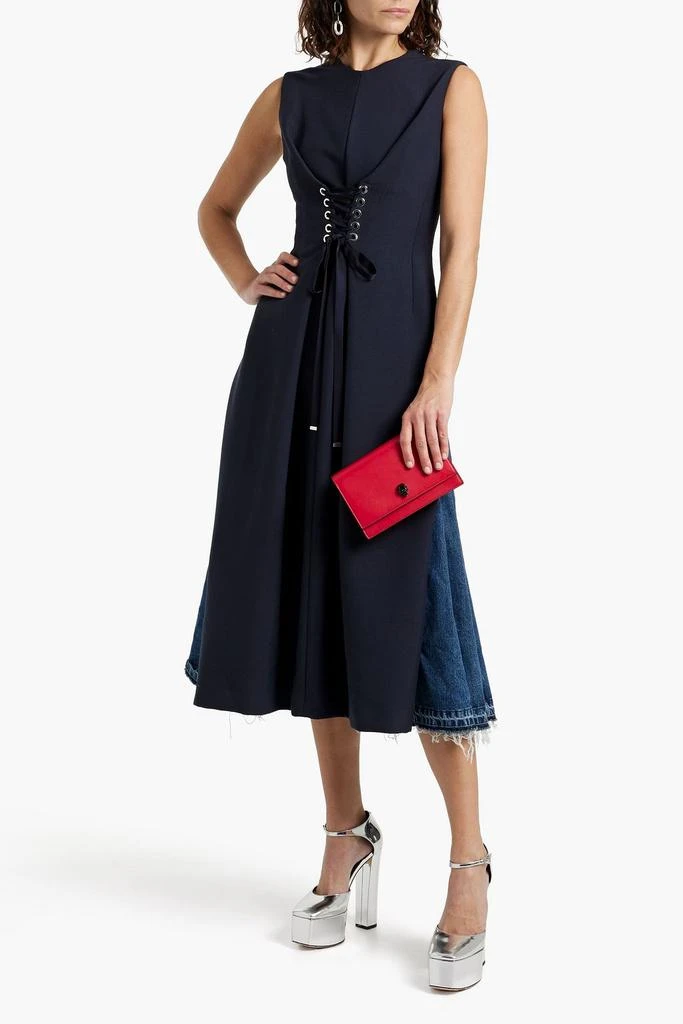 Alexander McQueen Lace-up wool-blend and denim midi dress 2