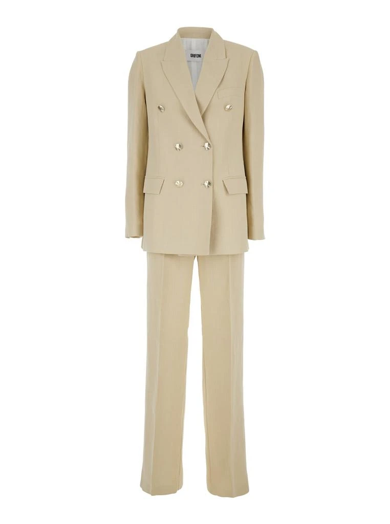 MAURO GRIFONI Beige Double-breasted Suit With Notched Revers In Viscose And Linen Blend Woman 1