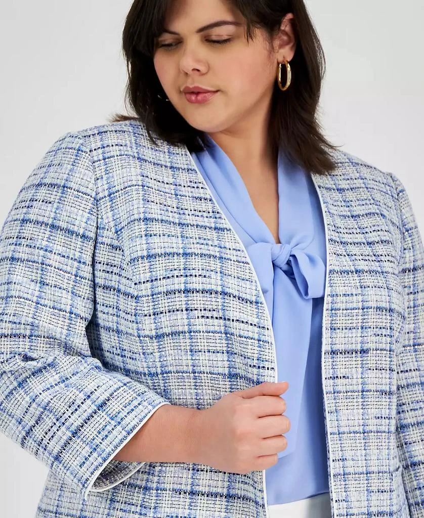 Kasper Plus Size Tweed Piping-Trim Open-Front Blazer 3