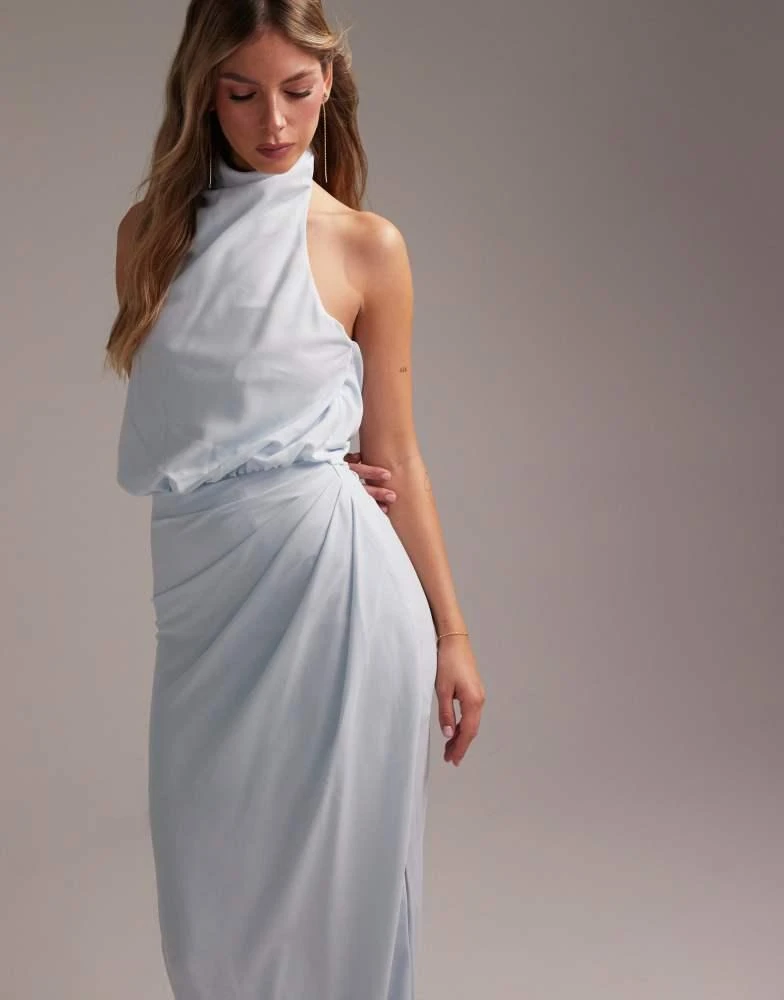ASOS ASOS DESIGN draped halter column crepe maxi dress in light blue 4