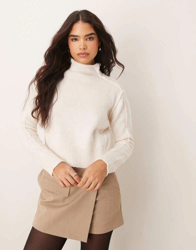 Mango Mango ridged edge high neck jumper in white 1