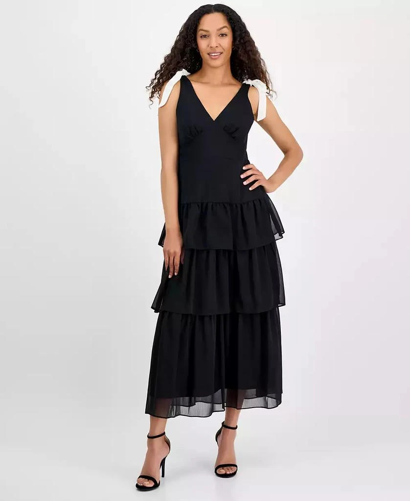 julia jordan Women's V-Neck Tiered-Ruffle-Trim Chiffon Dress 1