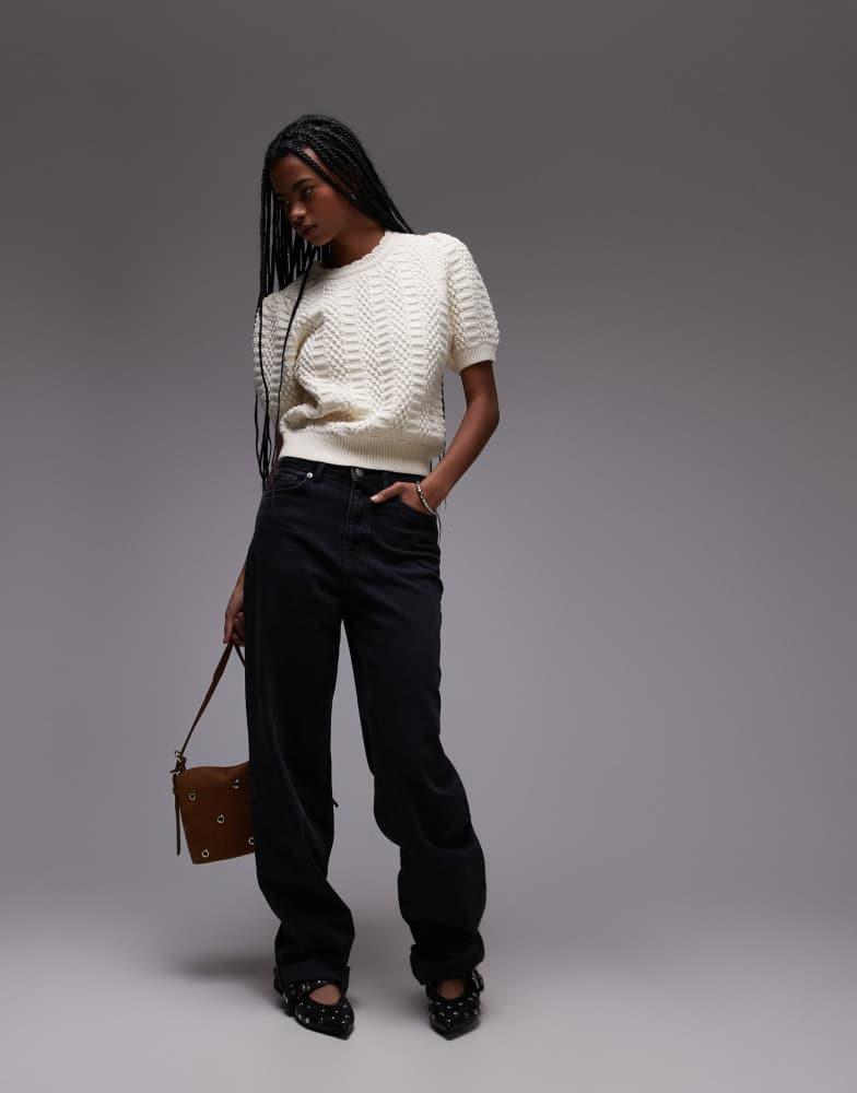 & Other Stories & Other Stories short sleeve knitted top in white with scallop edge neckline
