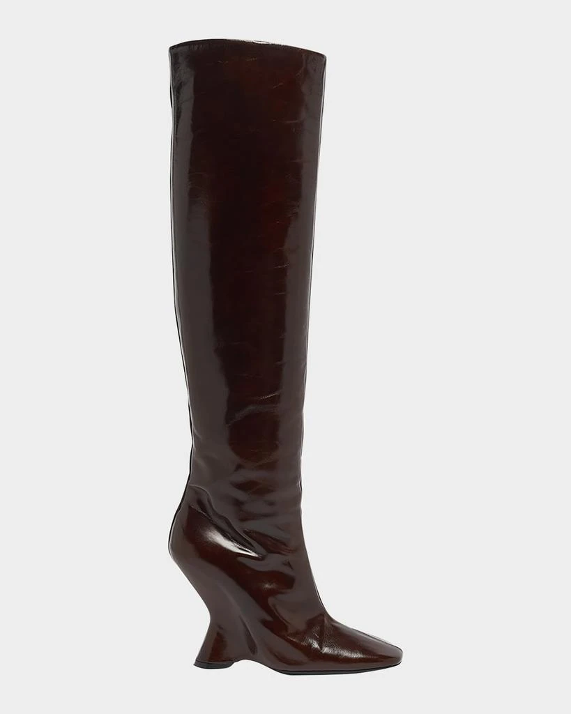 Dries Van Noten Glove Leather Wedge Knee Boots 1