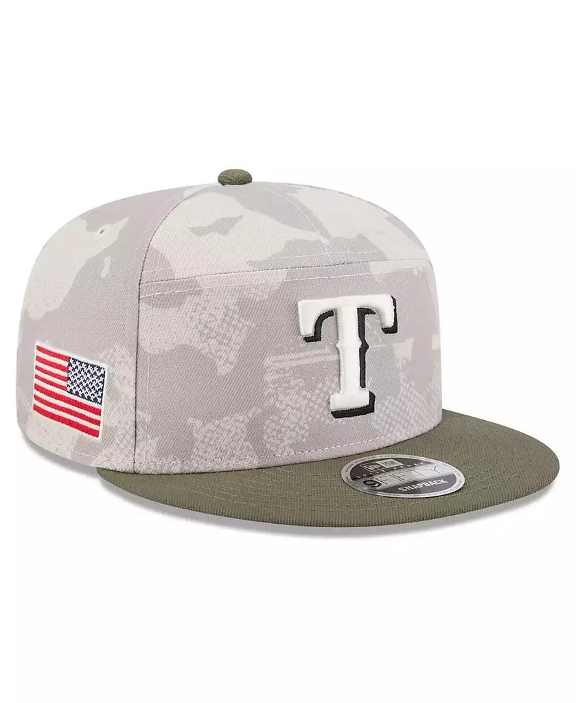 New Era Men's Light Beige/Olive Texas Rangers 2025 Armed Forces Day Split Panel 9FIFTY Snapback Hat 1