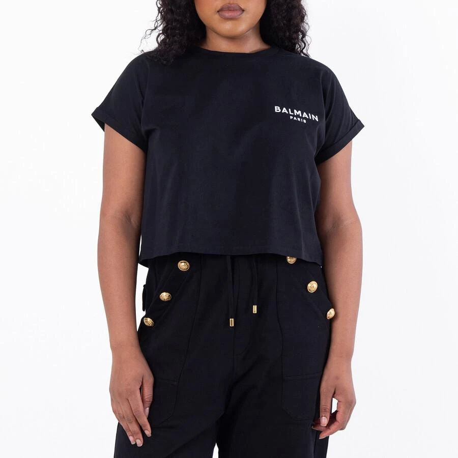 Balmain Balmain Flock Logo Print Cropped T Shirt, Size Small