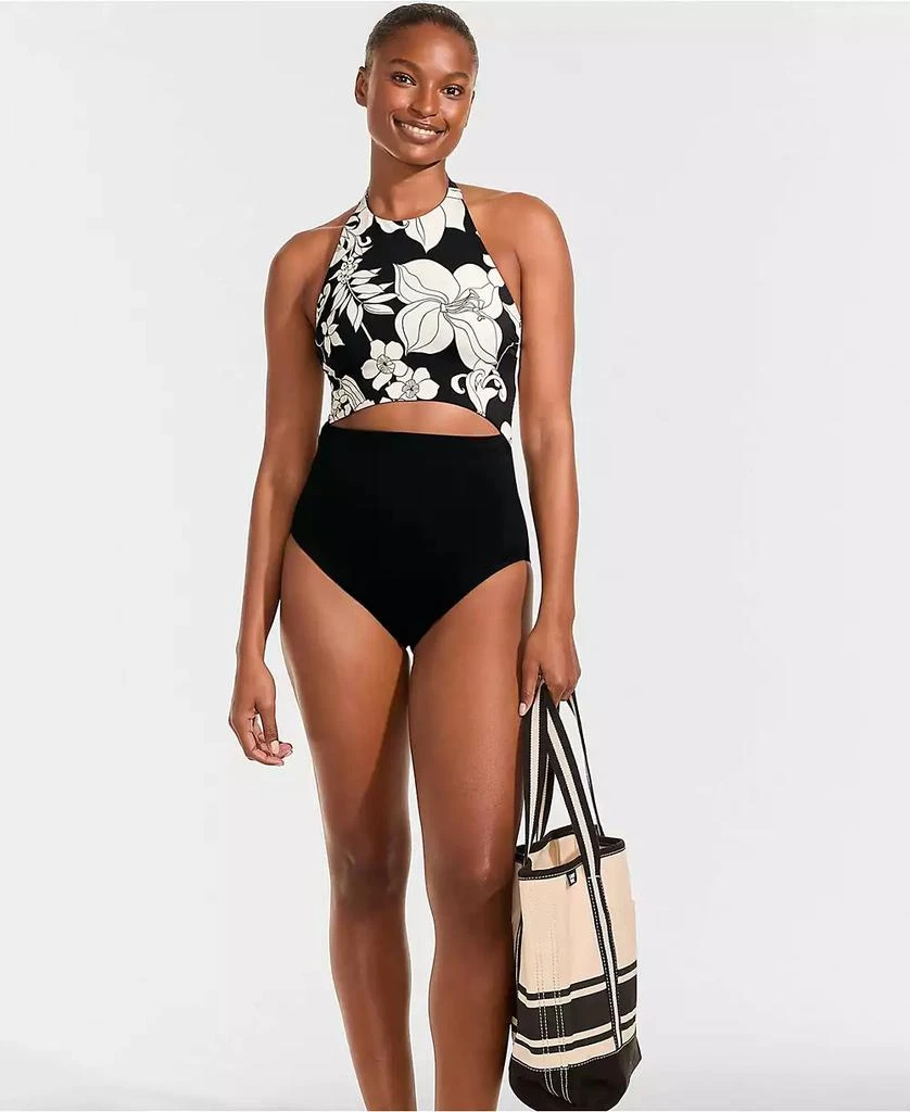 Lands
 End Women
s Long Torso Tugless Halter Monokini High Leg One Piece Swimsuit 4