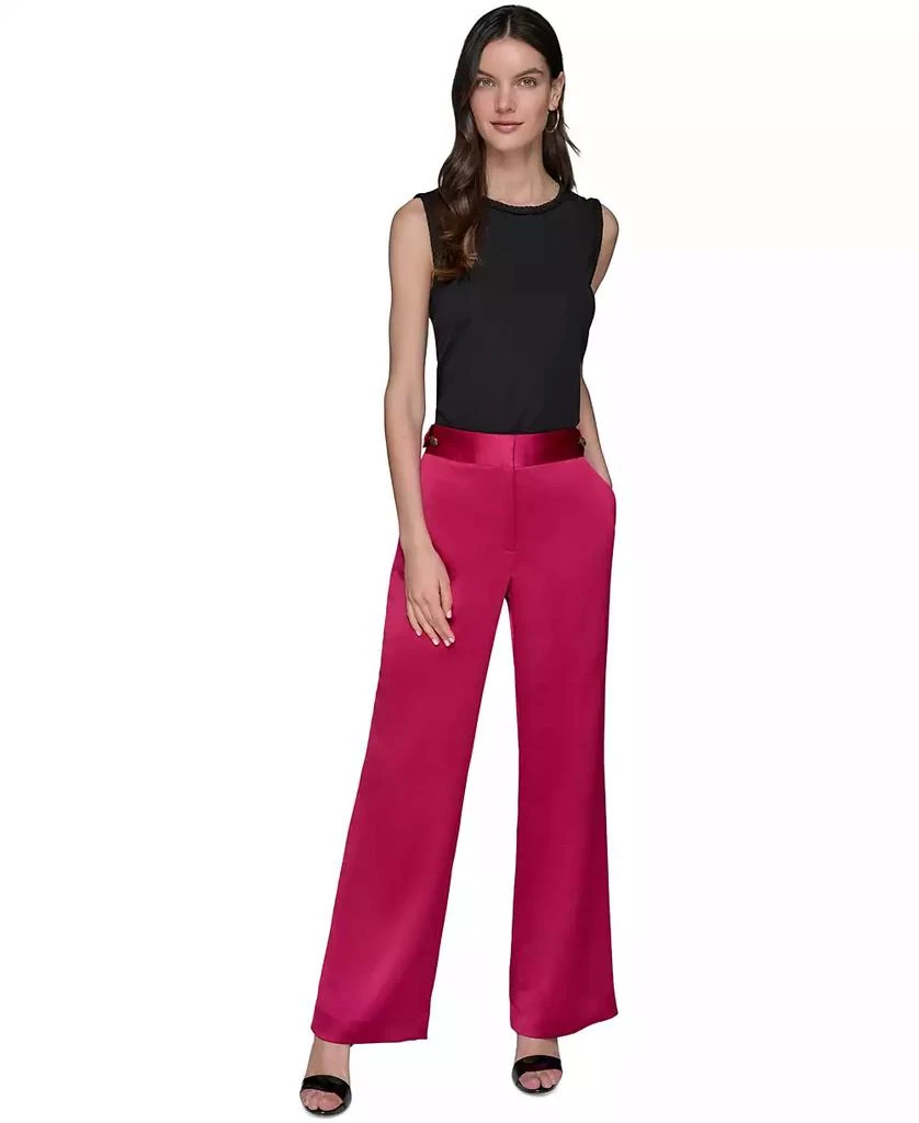 Karl Lagerfeld Paris Women's Mid-Rise Wide-Leg Satin Pants 3