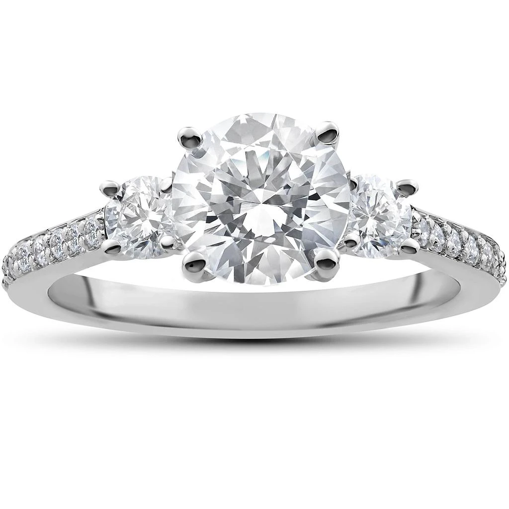 Pompeii3 2 ct Round Diamond 3-Stone Lab Created Eco Friendly Engagement Ring White Gold Size Selectable