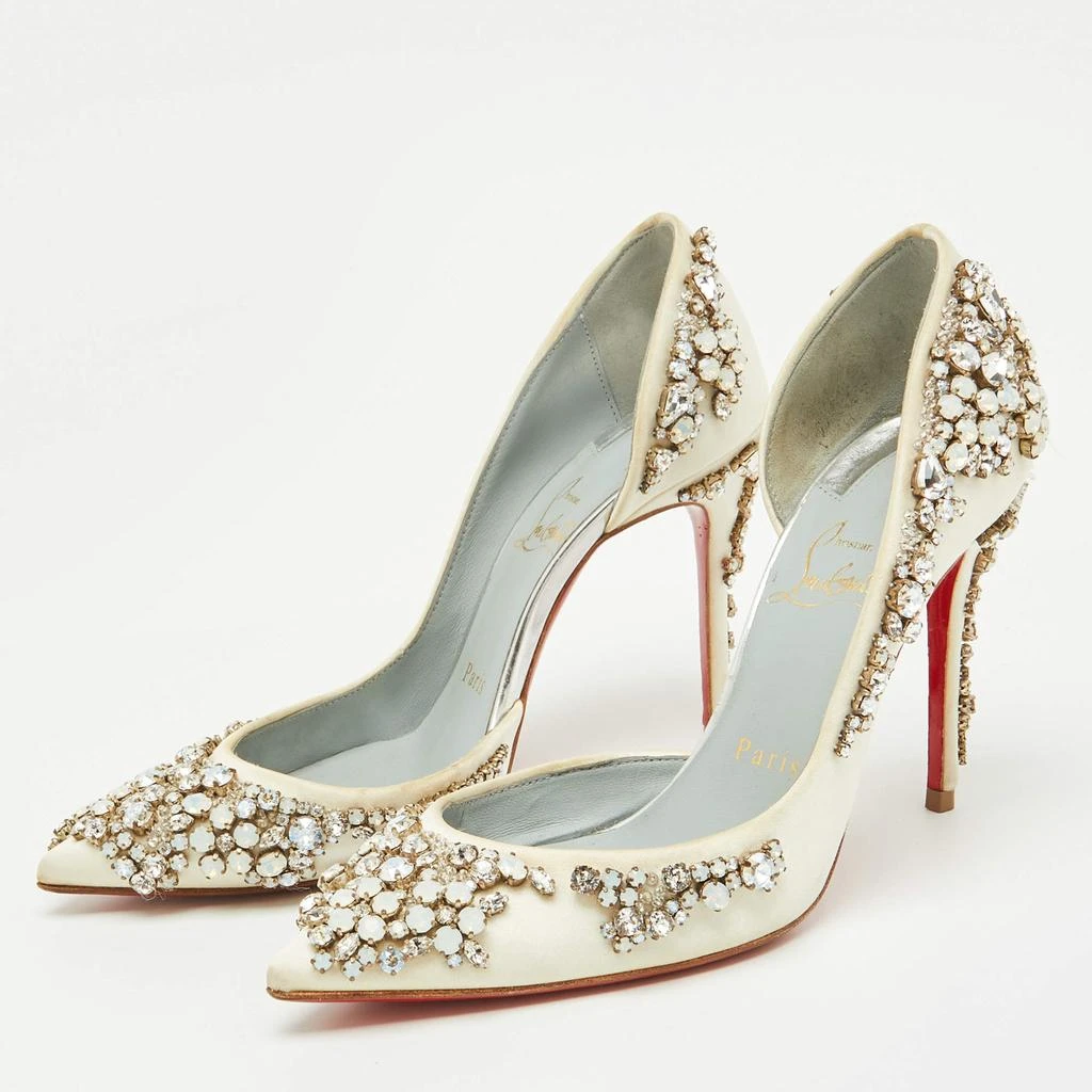 Shop Christian Louboutin White Satin Brodiriza Embellished D'orsay