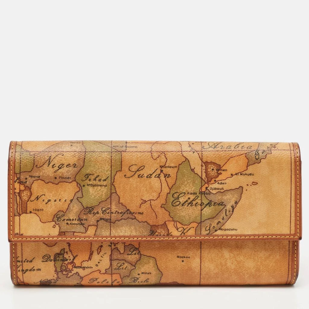Alviero Martini Alviero Martini 1A Classe Tan Geo Print Coated Canvas and Leather Flap Continental Wallet 1