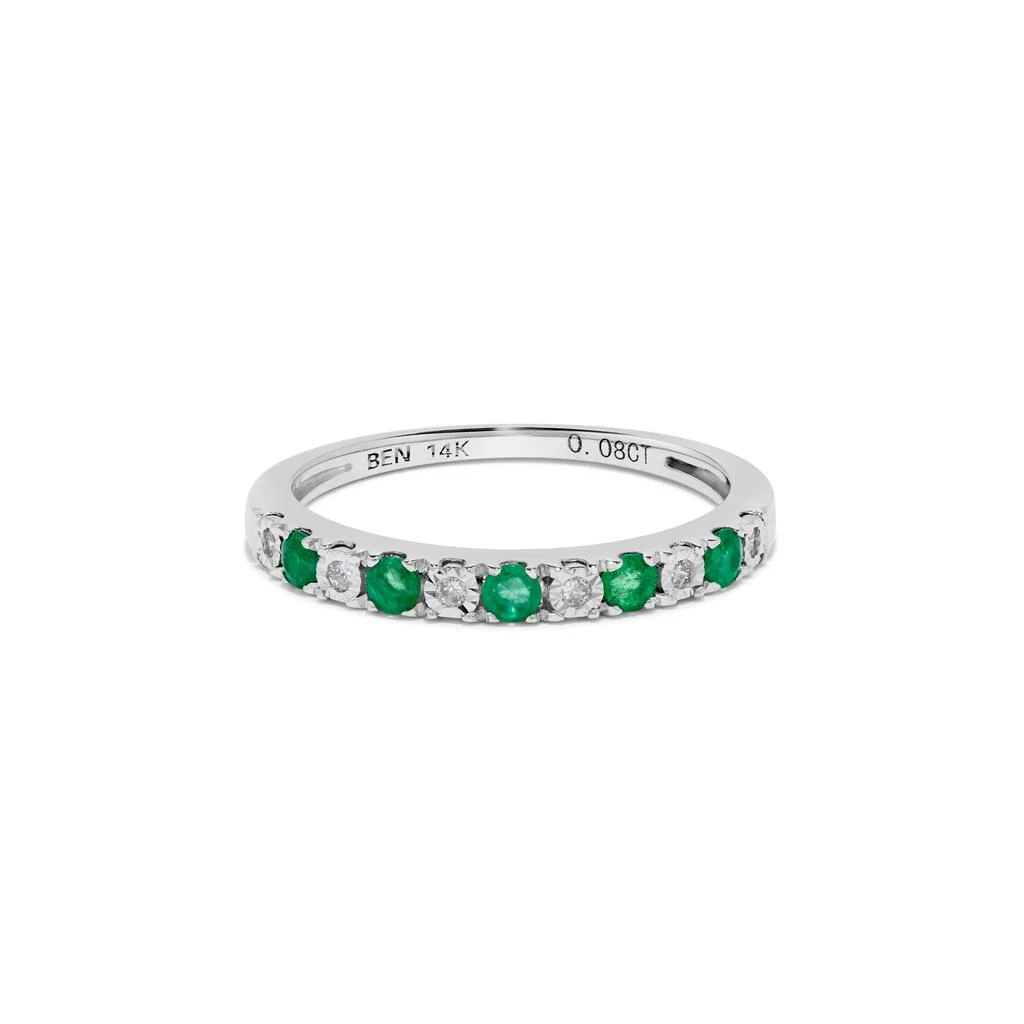 H.J. Namdar 0.35 ct tw Emerald and Miracle Set Diamond Stackable Ring 14K White Gold Natural Emeralds and Diamonds Size 6