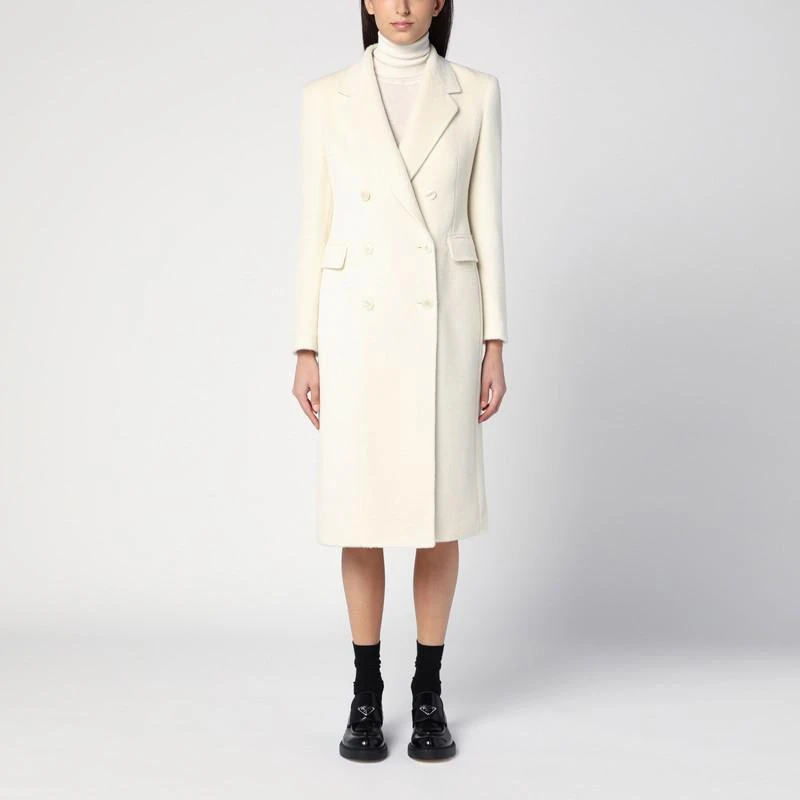 TAGLIATORE Cream double-breasted coat in alpaca blend 1