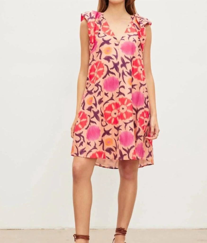 Velvet by Graham & Spencer Jenna Printed Silk Cotton Voile Dress In Cameo 2